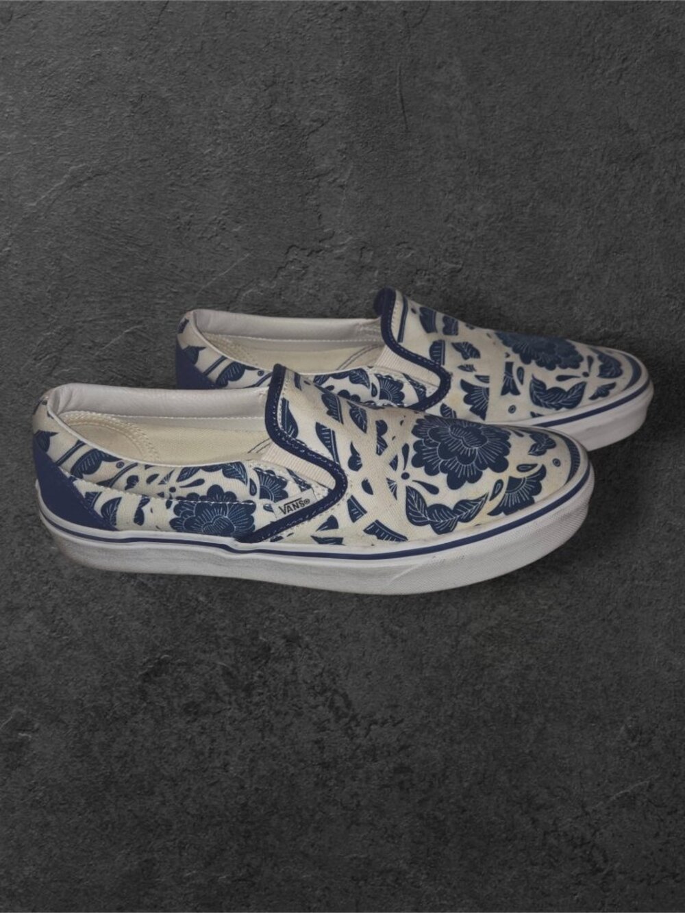 Vans Classic Slip-On Blue White Floral Print Sneakers